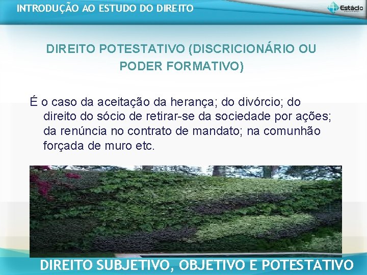 INTRODUÇÃO AO ESTUDO DO DIREITO POTESTATIVO (DISCRICIONÁRIO OU PODER FORMATIVO) É o caso da INTRODUÇÃO AO ESTUDO DO DIREITO POTESTATIVO (DISCRICIONÁRIO OU PODER FORMATIVO) É o caso da