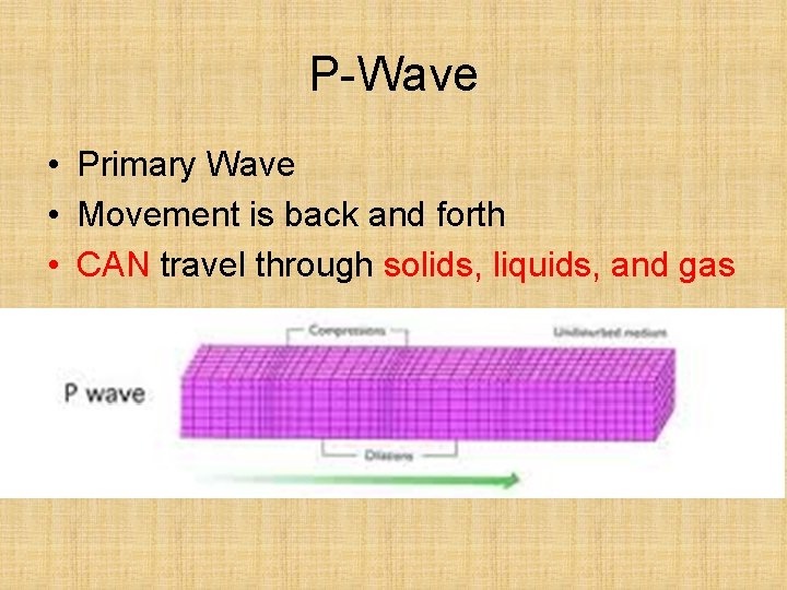 P-Wave • Primary Wave • Movement is back and forth • CAN travel through