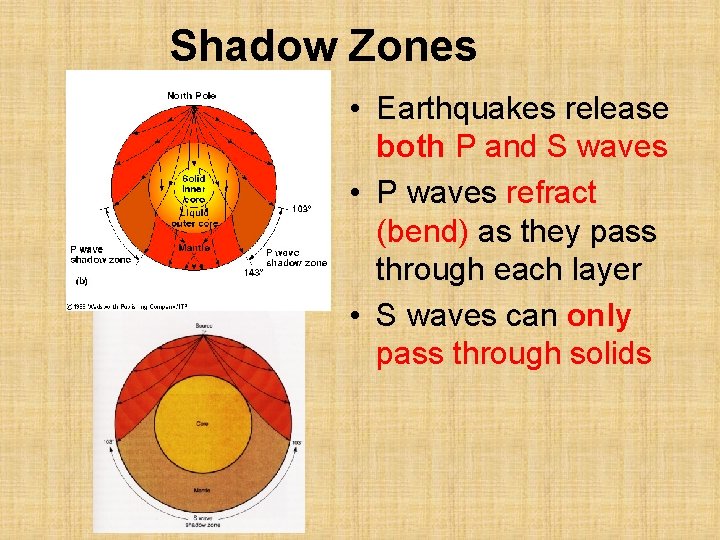 Shadow Zones • Earthquakes release both P and S waves • P waves refract
