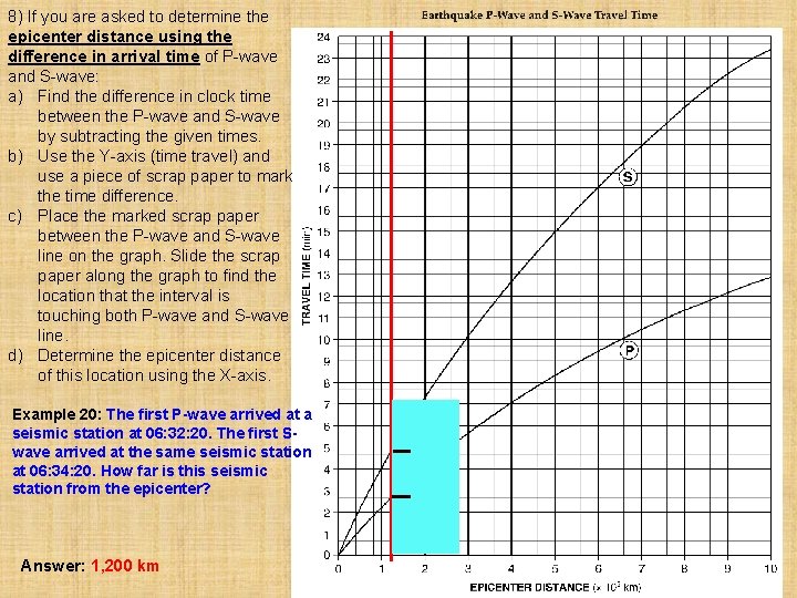 8) If you are asked to determine the epicenter distance using the difference in