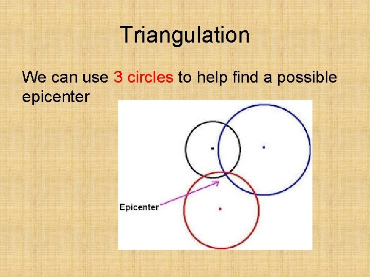 Triangulation We can use 3 circles to help find a possible epicenter 