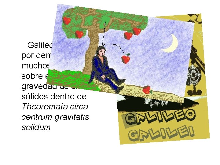 Galileo comienza por demostrar muchos teoremas sobre el centro de gravedad de ciertos sólidos