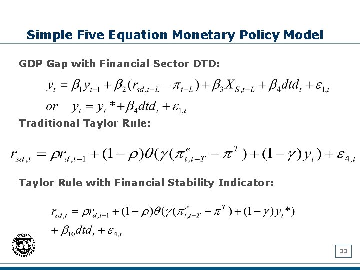 Simple Five Equation Monetary Policy Model GDP Gap with Financial Sector DTD: Traditional Taylor