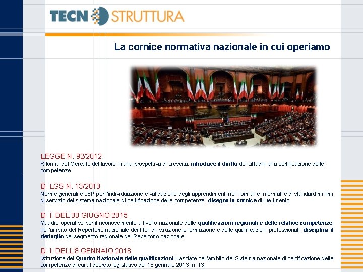 La cornice normativa nazionale in cui operiamo LEGGE N. 92/2012 Riforma del Mercato del