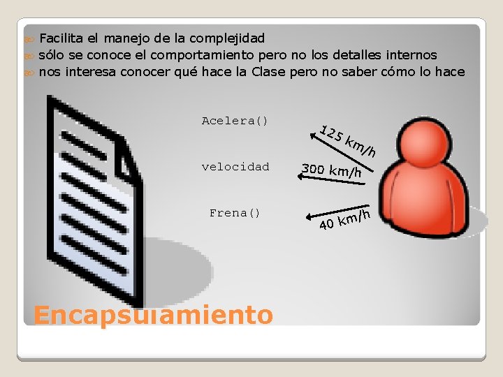 Facilita el manejo de la complejidad sólo se conoce el comportamiento pero no los