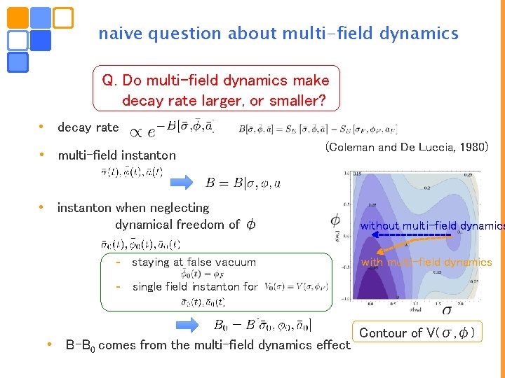 naive question about multi-field dynamics Q. Do multi-field dynamics make decay rate larger, or