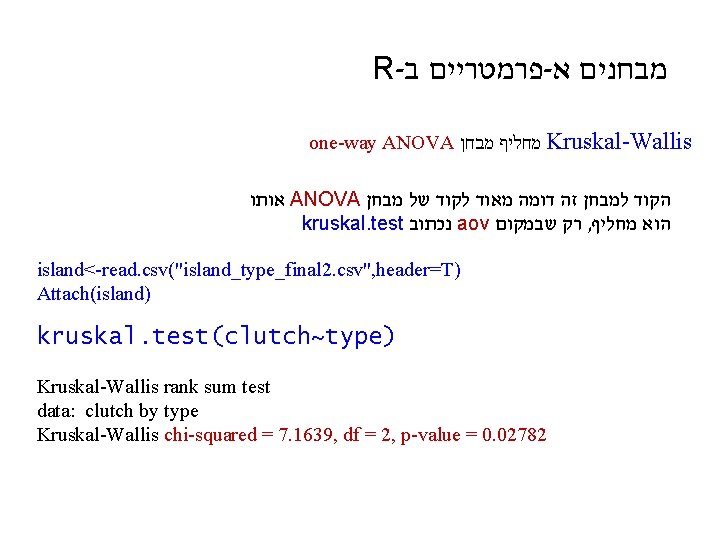 R- ב פרמטריים - א מבחנים one-way ANOVA מבחן מחליף Kruskal-Wallis אותו ANOVA מבחן