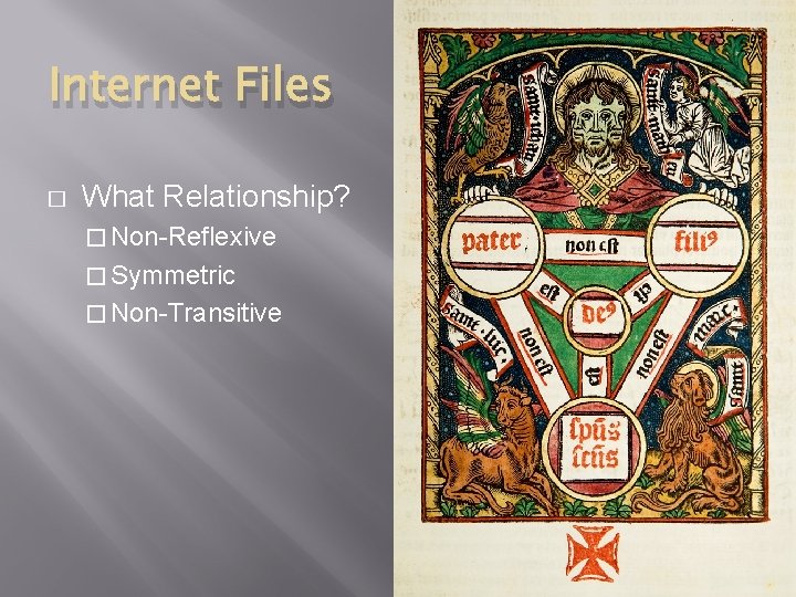 Internet Files � What Relationship? � Non-Reflexive � Symmetric � Non-Transitive 