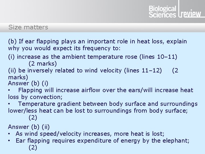 Size matters (b) If ear flapping plays an important role in heat loss, explain