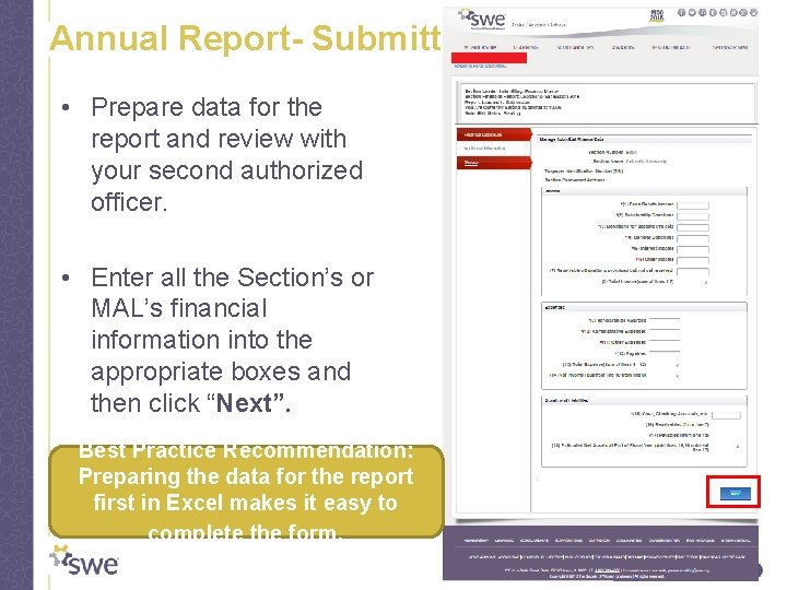 Annual Report- Submitting • Prepare data for the report and review with your second