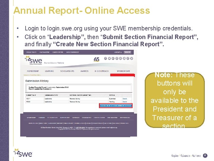 Annual Report- Online Access • Login to login. swe. org using your SWE membership