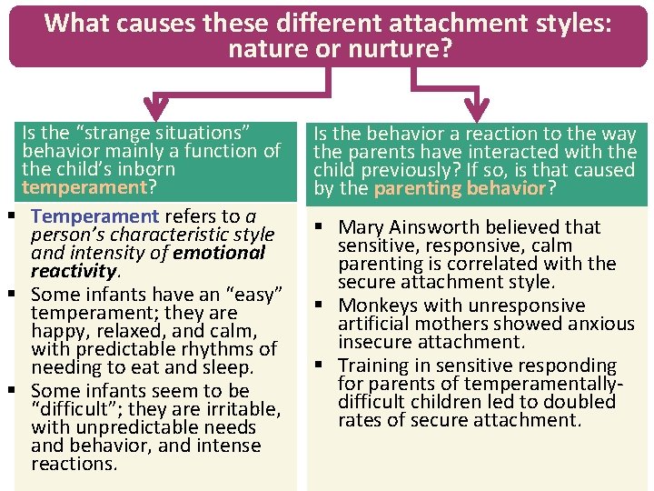 What causes these different attachment styles: nature or nurture? Is the “strange situations” behavior