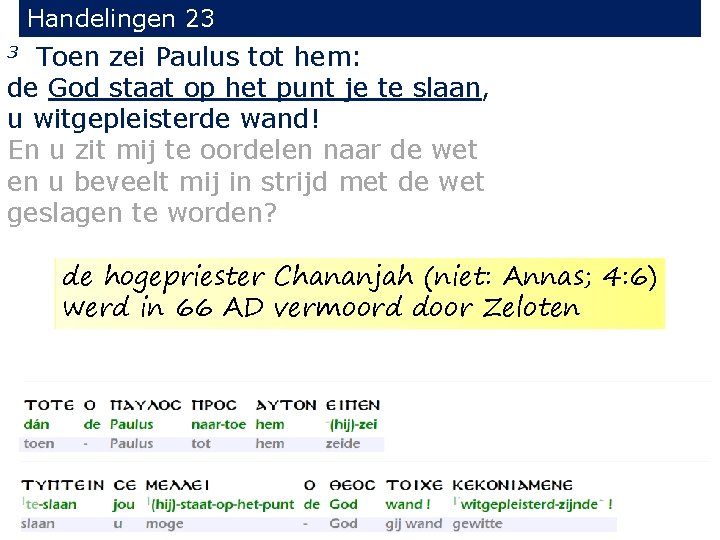 Handelingen 23 Toen zei Paulus tot hem: de God staat op het punt je