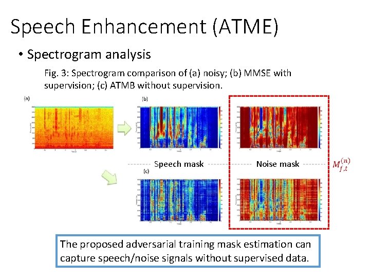 Speech Enhancement (ATME) • Spectrogram analysis Fig. 3: Spectrogram comparison of (a) noisy; (b)