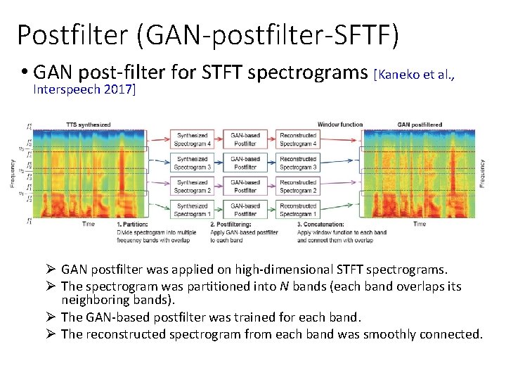 Postfilter (GAN-postfilter-SFTF) • GAN post-filter for STFT spectrograms [Kaneko et al. , Interspeech 2017]