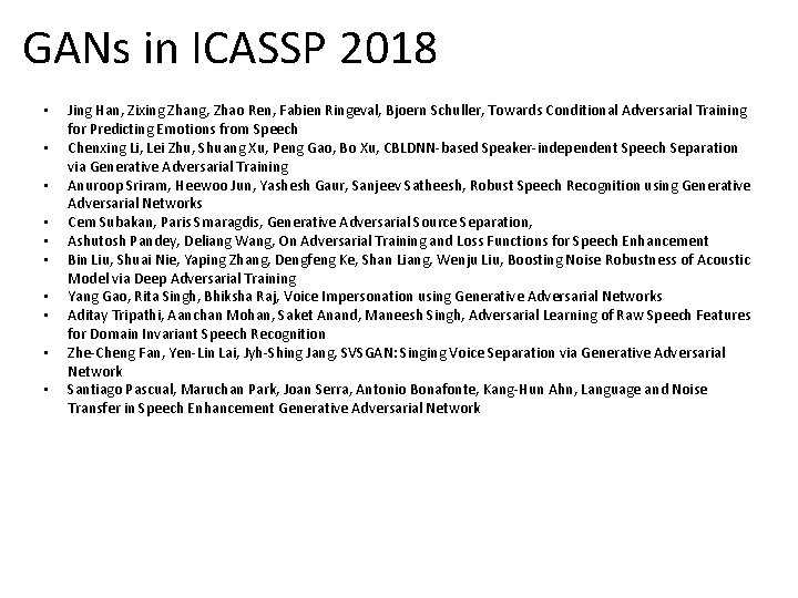 GANs in ICASSP 2018 • • • Jing Han, Zixing Zhang, Zhao Ren, Fabien