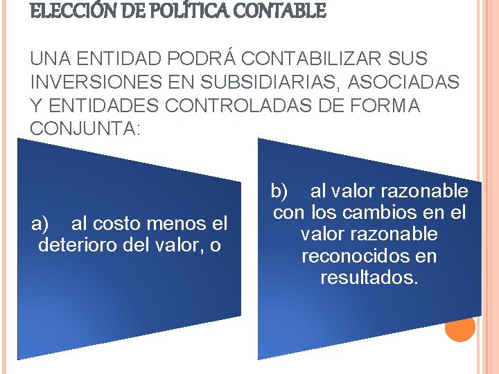 ELECCIÓN DE POLÍTICA CONTABLE UNA ENTIDAD PODRÁ CONTABILIZAR SUS INVERSIONES EN SUBSIDIARIAS, ASOCIADAS Y