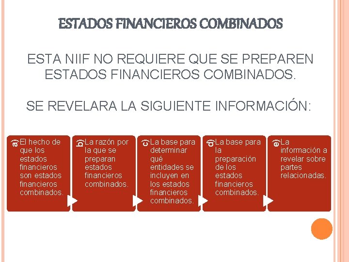 ESTADOS FINANCIEROS COMBINADOS ESTA NIIF NO REQUIERE QUE SE PREPAREN ESTADOS FINANCIEROS COMBINADOS. La ESTADOS FINANCIEROS COMBINADOS ESTA NIIF NO REQUIERE QUE SE PREPAREN ESTADOS FINANCIEROS COMBINADOS. La
