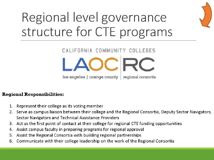 Regional level governance structure for CTE programs 