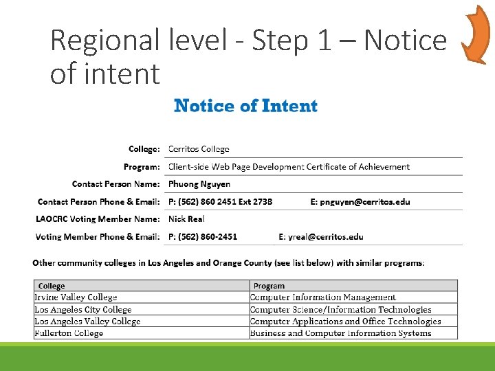 Regional level - Step 1 – Notice of intent 