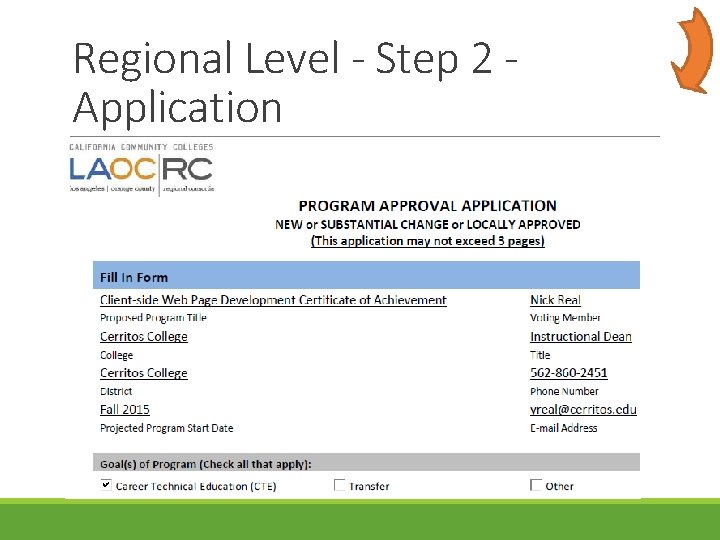 Regional Level - Step 2 Application 