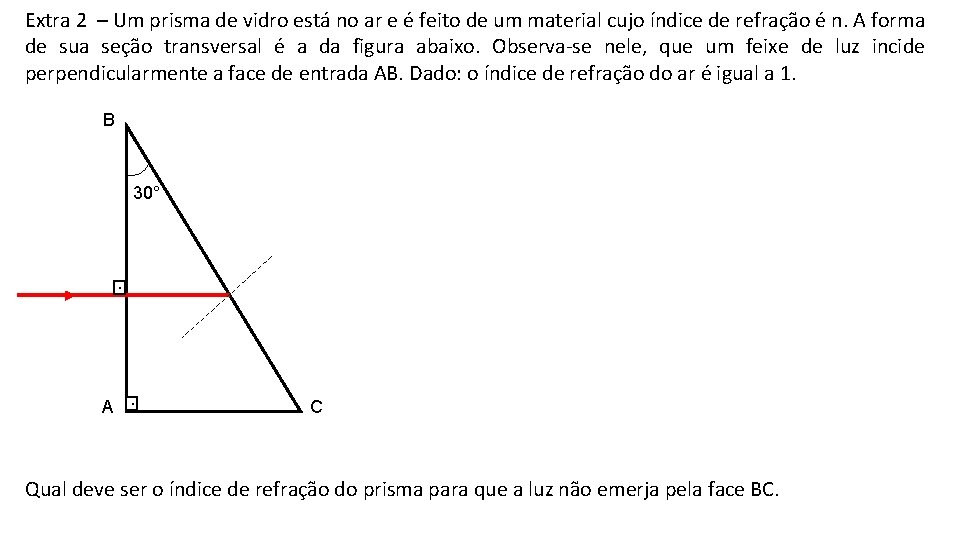 Extra 2 – Um prisma de vidro está no ar e é feito de