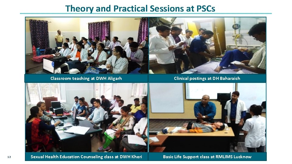 Theory and Practical Sessions at PSCs 12 Classroom teaching at DWH Aligarh Clinical postings