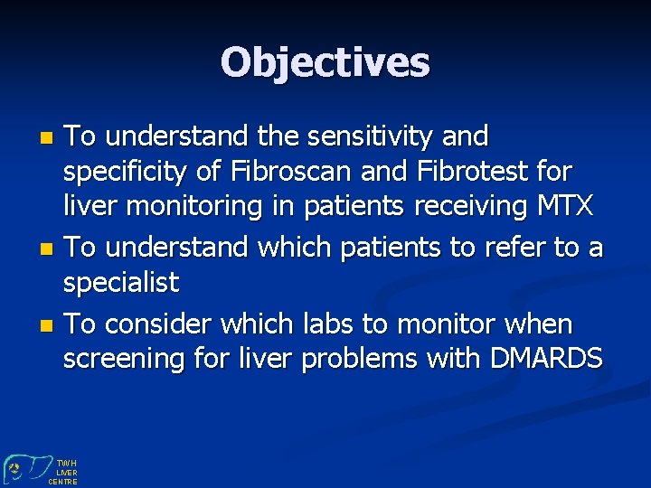 Objectives To understand the sensitivity and specificity of Fibroscan and Fibrotest for liver monitoring