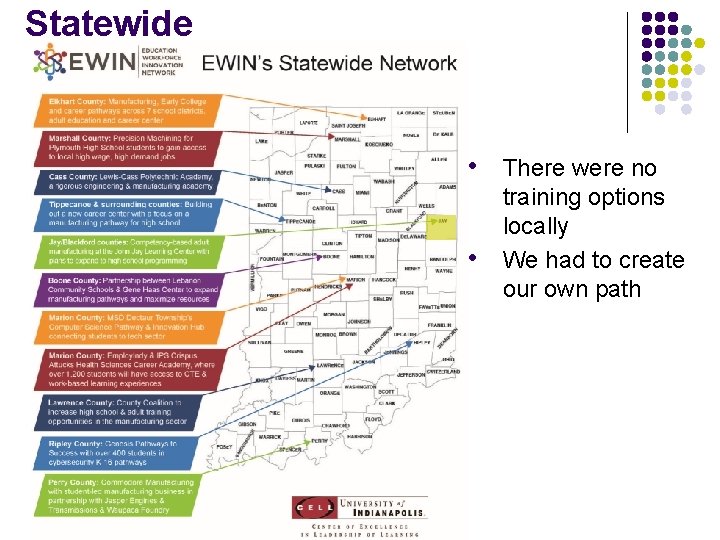 Statewide • There were no • training options locally We had to create our Statewide • There were no • training options locally We had to create our