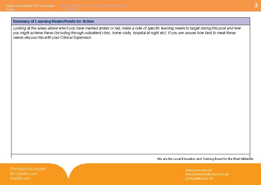 Super-Condensed GP Curriculum Guide 2 Psychiatry/Care of People with Mental Health Problems Summary of Super-Condensed GP Curriculum Guide 2 Psychiatry/Care of People with Mental Health Problems Summary of