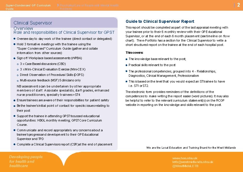 Super-Condensed GP Curriculum Guide 2 Psychiatry/Care of People with Mental Health Problems Clinical Supervisor Super-Condensed GP Curriculum Guide 2 Psychiatry/Care of People with Mental Health Problems Clinical Supervisor