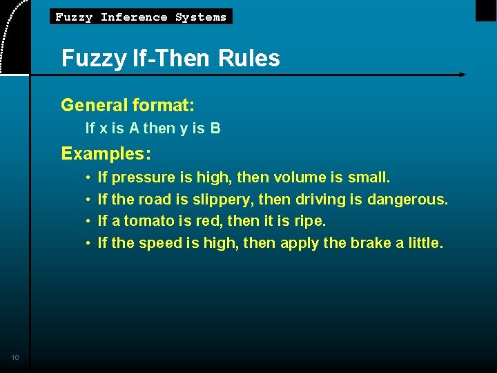 Fuzzy Inference Systems Fuzzy If-Then Rules General format: If x is A then y