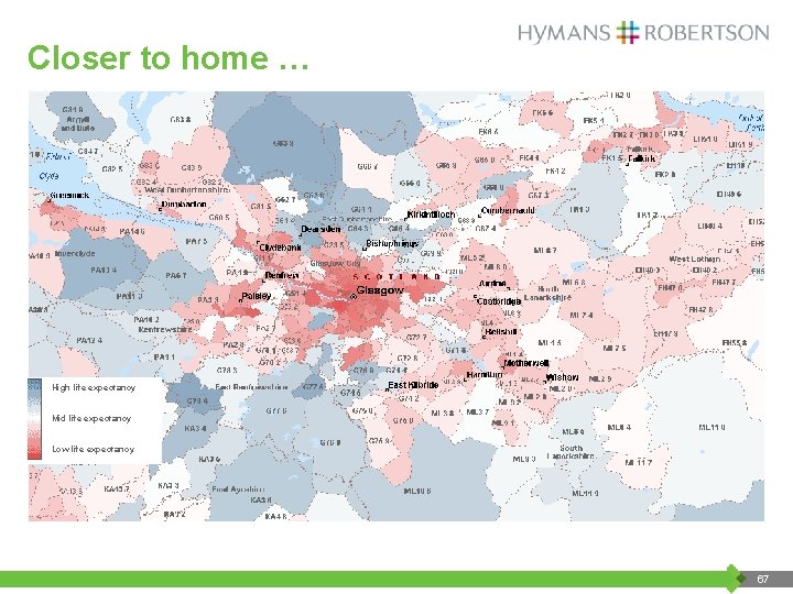 Closer to home … High life expectancy Mid life expectancy Low life expectancy 67