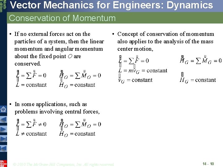 Ninth Edition Vector Mechanics for Engineers: Dynamics Conservation of Momentum • If no external