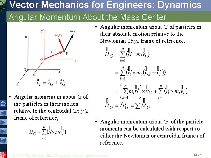 Ninth Edition Vector Mechanics for Engineers: Dynamics Angular Momentum About the Mass Center •