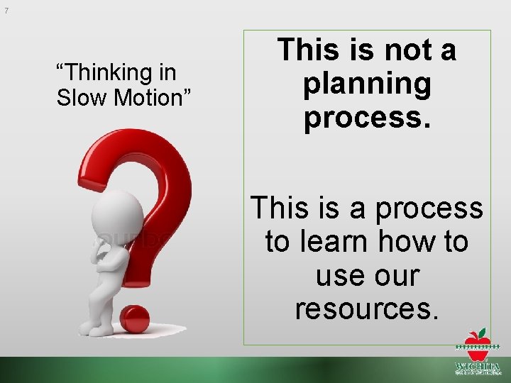 7 “Thinking in Slow Motion” This is not a planning process. This is a