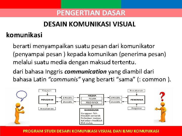 PENGERTIAN DASAR DESAIN KOMUNIKASI VISUAL komunikasi berarti menyampaikan suatu pesan dari komunikator (penyampai pesan