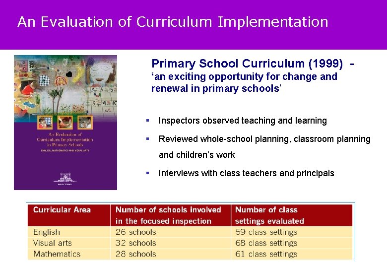 An Evaluation of Curriculum Implementation Primary School Curriculum (1999) ‘an exciting opportunity for change