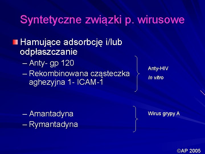 Syntetyczne związki p. wirusowe Hamujące adsorbcję i/lub odpłaszczanie – Anty- gp 120 – Rekombinowana