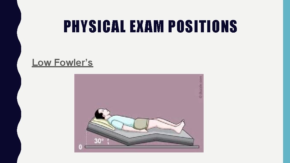 PHYSICAL EXAM POSITIONS Low Fowler’s 