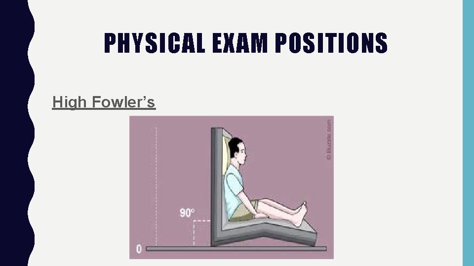 PHYSICAL EXAM POSITIONS High Fowler’s 