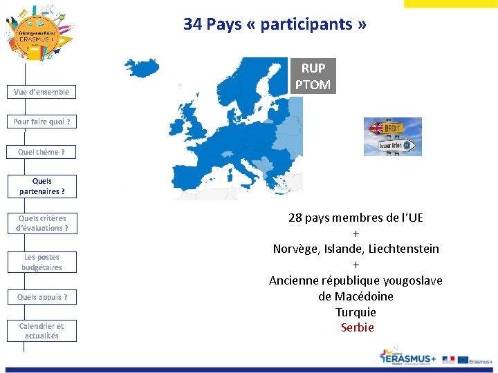 34 Pays « participants » Vue d’ensemble RUP PTOM Pour faire quoi ? Quel