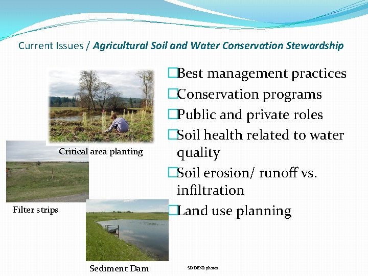 Current Issues / Agricultural Soil and Water Conservation Stewardship Critical area planting Filter strips Current Issues / Agricultural Soil and Water Conservation Stewardship Critical area planting Filter strips