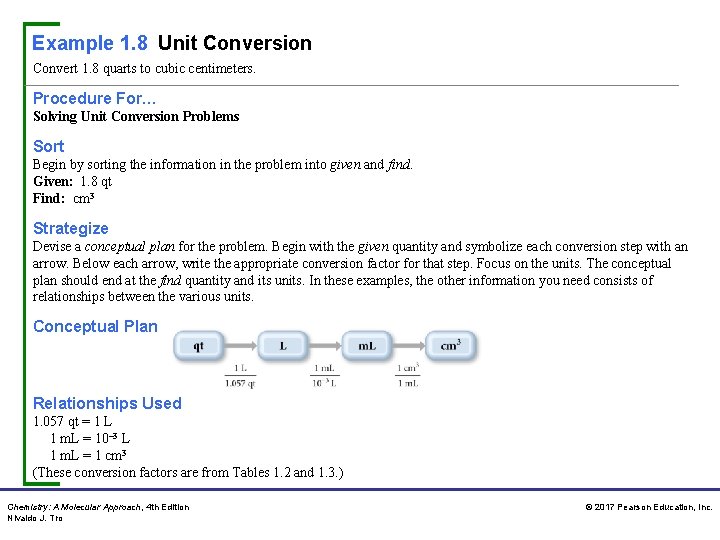 Example 1. 8 Unit Conversion Convert 1. 8 quarts to cubic centimeters. Procedure For… Example 1. 8 Unit Conversion Convert 1. 8 quarts to cubic centimeters. Procedure For…