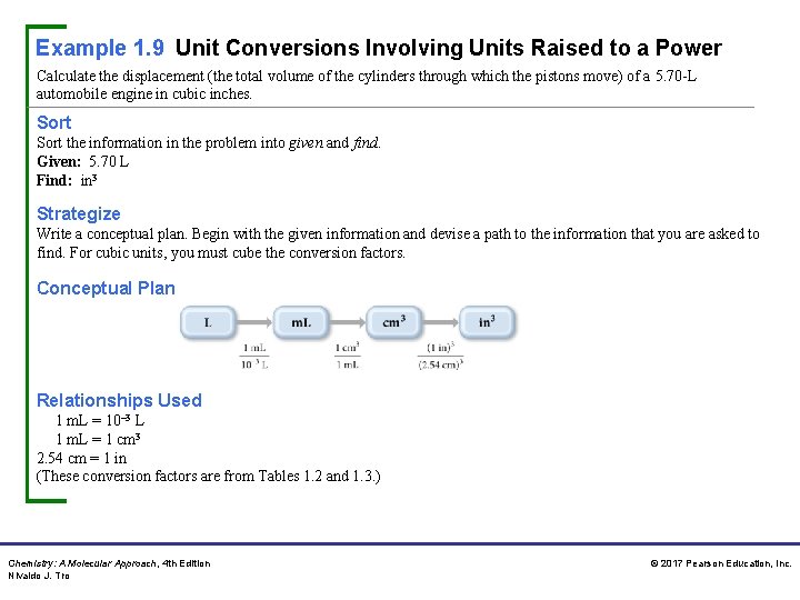 Example 1. 9 Unit Conversions Involving Units Raised to a Power Calculate the displacement Example 1. 9 Unit Conversions Involving Units Raised to a Power Calculate the displacement