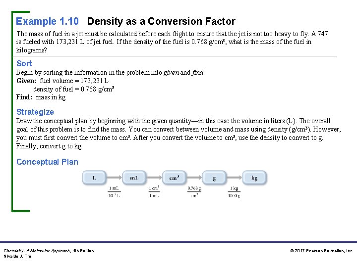 Example 1. 10 Density as a Conversion Factor The mass of fuel in a Example 1. 10 Density as a Conversion Factor The mass of fuel in a