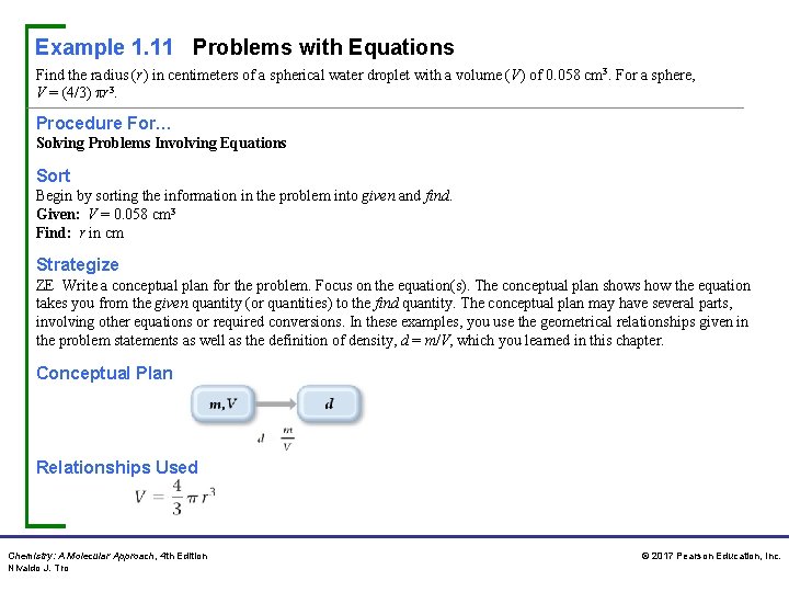 Example 1. 11 Problems with Equations Find the radius (r) in centimeters of a Example 1. 11 Problems with Equations Find the radius (r) in centimeters of a