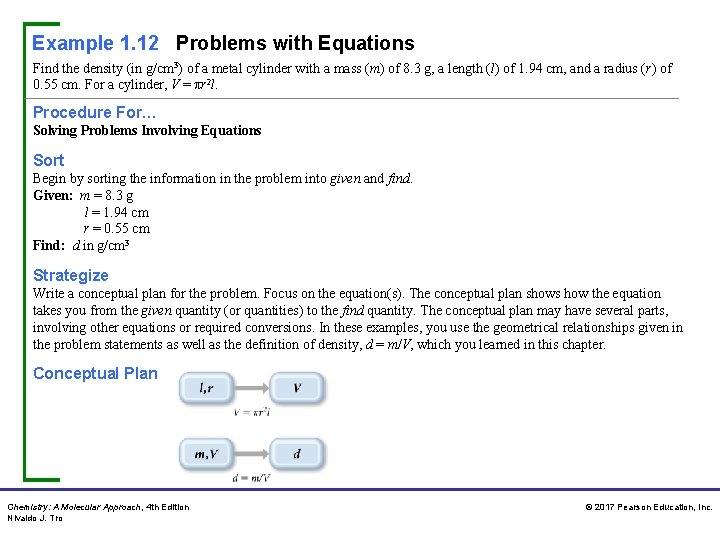 Example 1. 12 Problems with Equations Find the density (in g/cm 3) of a Example 1. 12 Problems with Equations Find the density (in g/cm 3) of a