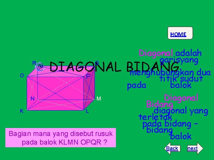 HOME R O DIAGONAL Q P N K M L Bagian mana yang disebut