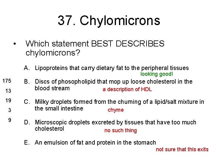 37. Chylomicrons • Which statement BEST DESCRIBES chylomicrons? A. Lipoproteins that carry dietary fat